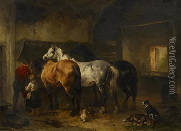 Im Pferdestall Oil Painting - Wouter Verschuur the Elder
