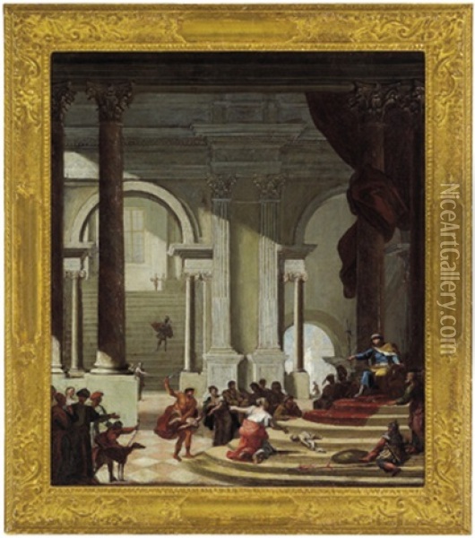 Blick In Einen Palast Mit Dem Urteil Des Salomon Oil Painting - Pietro Paltronieri