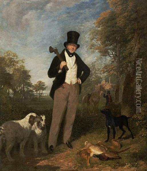 A Gentleman With Shooting And The Day's Bag Oil Painting - George Robert Lewis