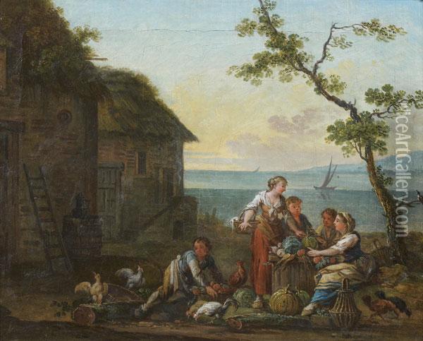 Paysans Devant Une Ferme Oil Painting - Jean-Baptiste Claudot De Nancy