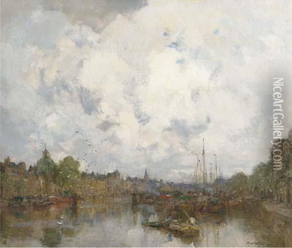 A View Of The Leuvenhaven In Rotterdam Oil Painting - Johann Hendrik Van Mastenbroek