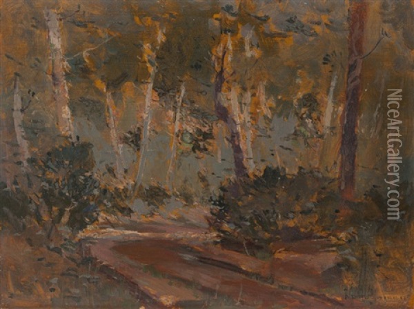 Interior Woodland Trail, Forested Landscape Oil Painting - Arthur Dominique Rozaire