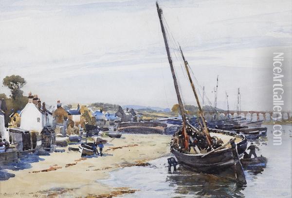 Beached Fishing Boats Oil Painting - Robert Weir Allan