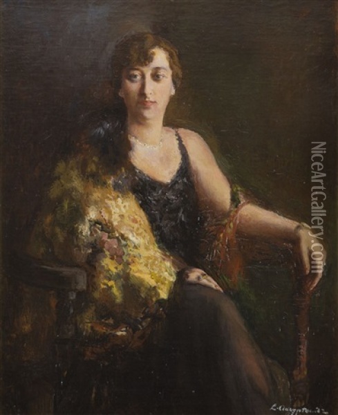 Portret Damy Oil Painting - Lucjan Adwentowicz