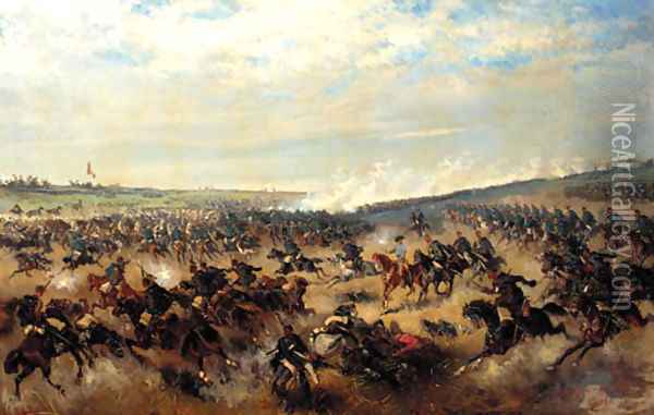 A cavalry charge Oil Painting - Alexander Ritter Von Bensa