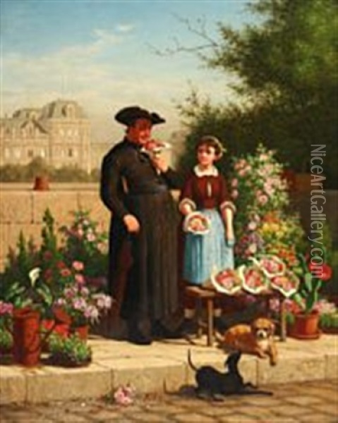 A Priest And A Flower Girl Oil Painting - Carl Henrik Bogh
