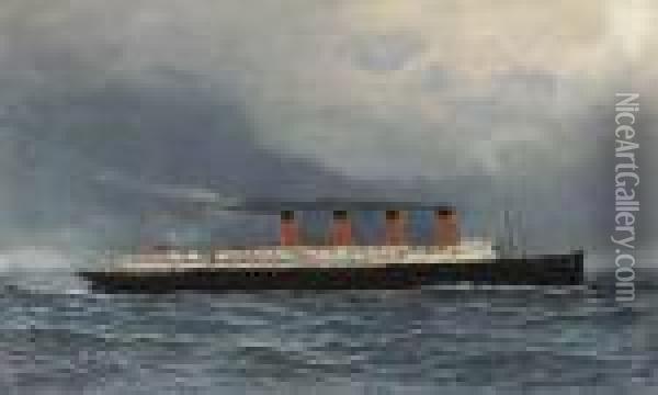 The R.m.s. Lusitania Under Full Steam Oil Painting - Antonio Nicolo Gasparo Jacobsen