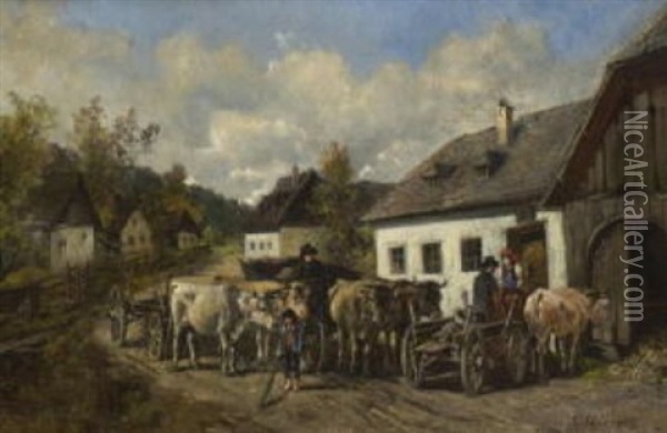 Begegnung Auf Der Dorfstrase Oil Painting - Ignaz Ellminger