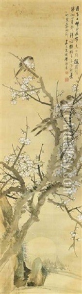 Plum Blossoms And Birds Oil Painting -  Zhu Cheng