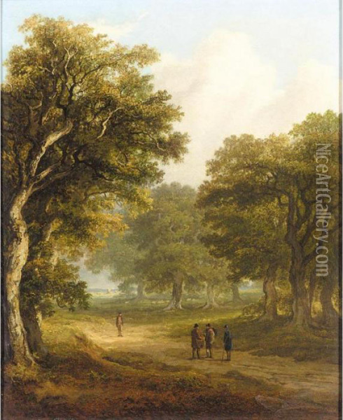 Figures On Woodland Path Oil Painting - James Arthur O'Connor