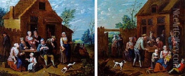 La Collation Devant L'auberge Oil Painting - Pieter Angillis