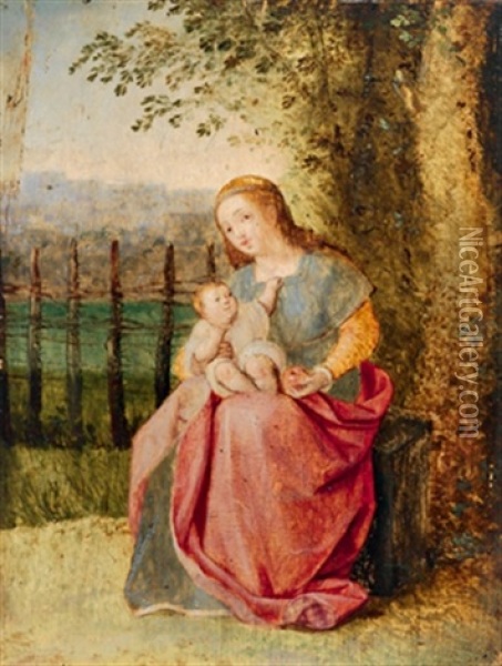 Maria Mit Dem Kind In Einer Landschaft Oil Painting - Albrecht Duerer