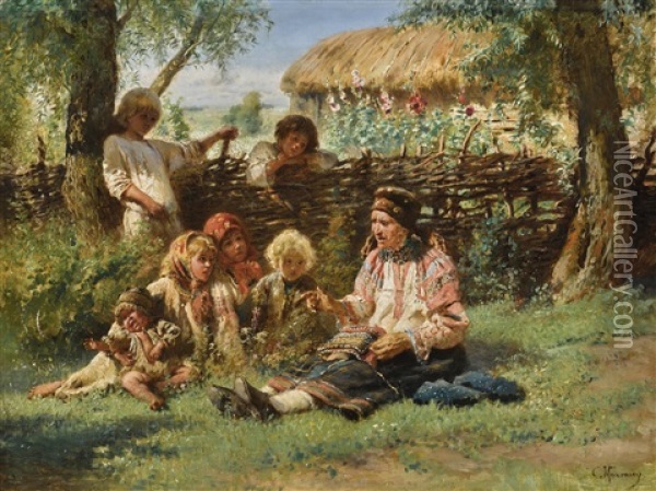 Village Children Oil Painting - Konstantin Egorovich Makovsky