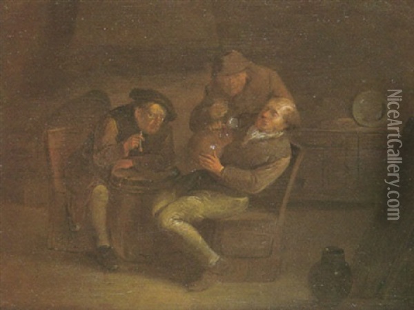 Buveurs Et Fumeur Dans Un Interieur Oil Painting - Egbert van Hemskerck the Elder