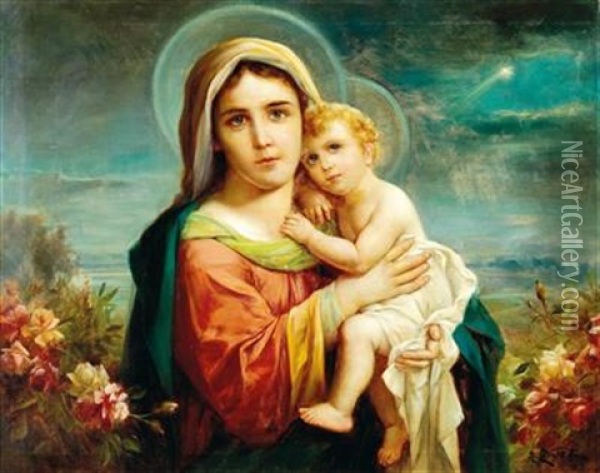 Madonna With Child Oil Painting - Hans Zatzka