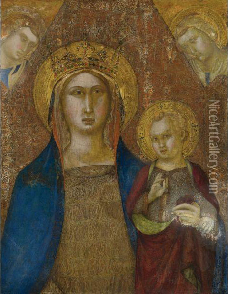 Madonna And Child With Two Angels Oil Painting - Niccolo Di Ser Sozzo