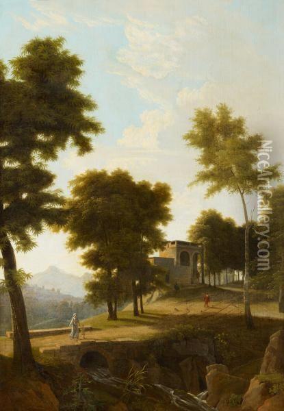 Italian Landscape With Architecture And Figural Staffage Oil Painting - Pierre-Henri de Valenciennes