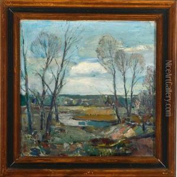 A Landscape Scenery. Signed Hugo Carlberg Oil Painting - Hugo Carlberg