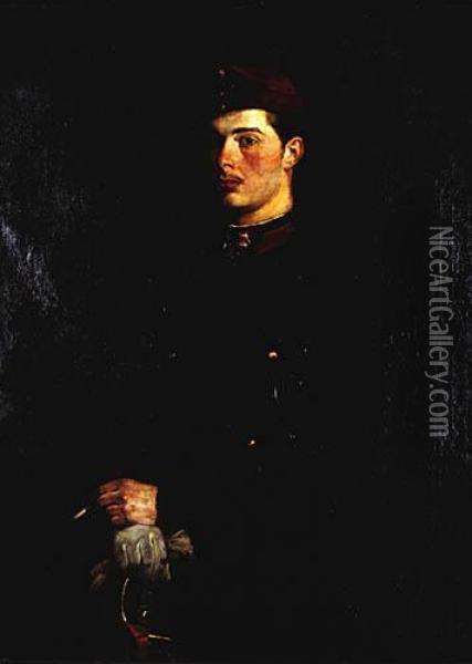 Autoportret W Mundurze Ulanskim 1878 Oil Painting - Wojciech Von Kossak