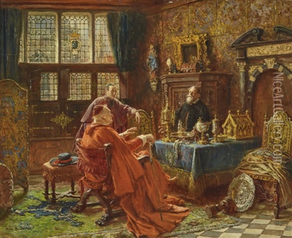 The Art Dealer At The Cardinal Oil Painting - Max Gaisser