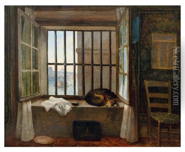 Vue De La Cellule Du Baron De Besenval A La Prison Du Chatelet Oil Painting - Hubert Robert