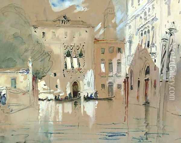 Figures disembarking on to the steps of a palazzo, Venice Oil Painting - Hercules Brabazon Brabazon