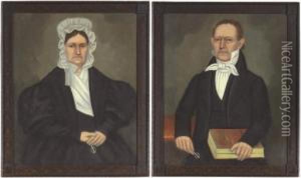 A Pair Of Portraits Of Esther Baker Gillett And Jonathan Gillett Oil Painting - Erastus Salisbury Field