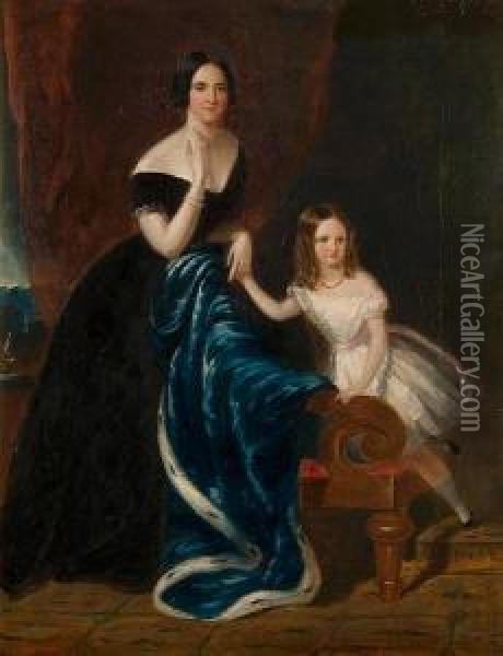 Portrait Of A Lady And Her Daughter Oil Painting - John Oliphant