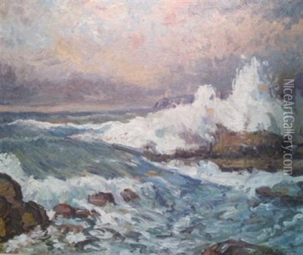 Crashing Waves Oil Painting - C. Harry Allis