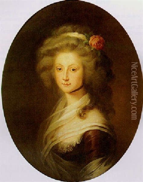 Portrait De Femme A La Rose Dans Les Cheveux Oil Painting - Angelika Kauffmann