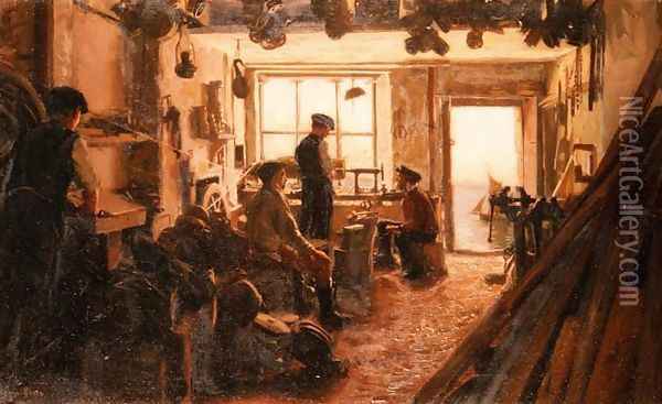 The Blockmaker's Shop Oil Painting - J. Cooke