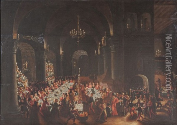 Le Banquet De Balthasar Oil Painting - Louis de Caullery