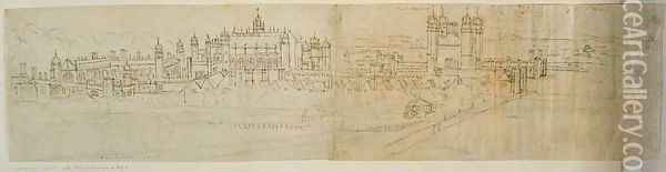 View of Hampton Court from the North, from The Panorama of London, c.1544 Oil Painting - Anthonis van den Wyngaerde