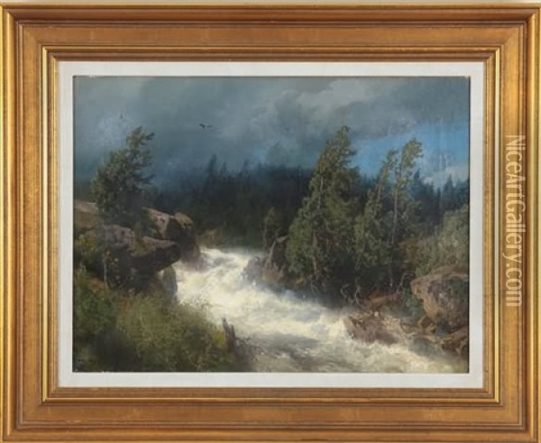 River Landscape Oil Painting - Hermann Herzog