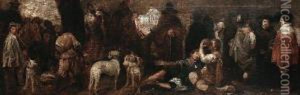 Huntsmen With Their Dogs And Other Figures Taking Refreshment Oil Painting - Diego Rodriguez de Silva y Velazquez