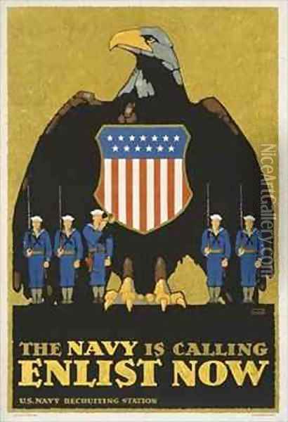'The Navy Is Calling Enlist Now', Recruitment poster for the US Navy Oil Painting - L.N. Britton