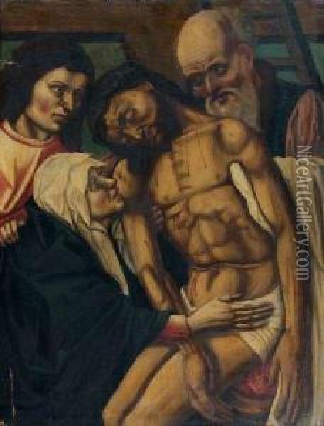 Deposition Du Christ Avec La Vierge Et Saint Christophe Oil Painting - Rogier van der Weyden