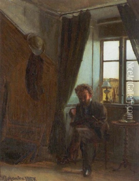 Interior Med Maler Oil Painting - Viggo Johansen