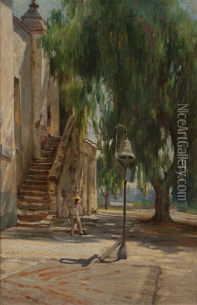 San Gabriel Mission, San Gabriel, Cal Oil Painting - Charles Albert Rogers