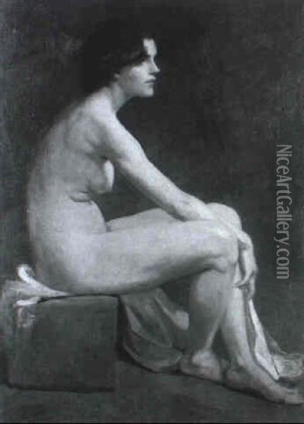 Portrait Of A Female Nude, Seated Oil Painting - Glyn Warren Philpot