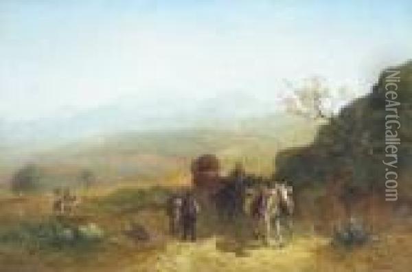 Moorish Shepherds In A Landscape Oil Painting - Paul H. Ellis