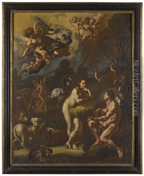 Adam And Eve Oil Painting - Francesco Solimena