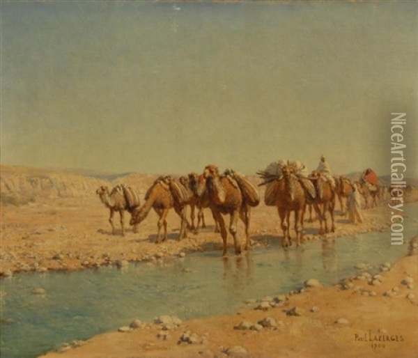 Bedouin Caravan Oil Painting - Paul Jean Baptiste Lazerges