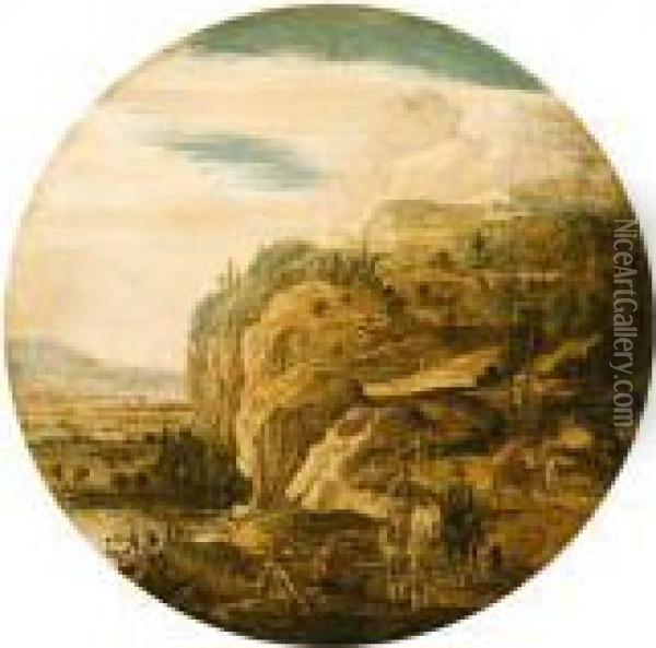 A Rocky Landscape With Travellers And Horsemen On A Path Oil Painting - Esaias Van De Velde