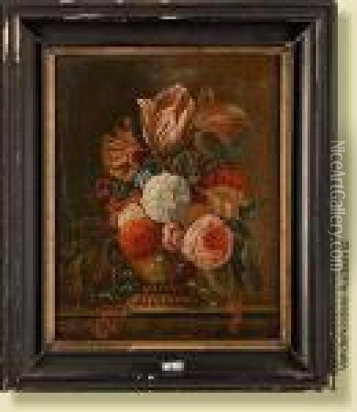 Vase De Fleurs Sur Un Entablement Oil Painting - Emile Charles Wauters