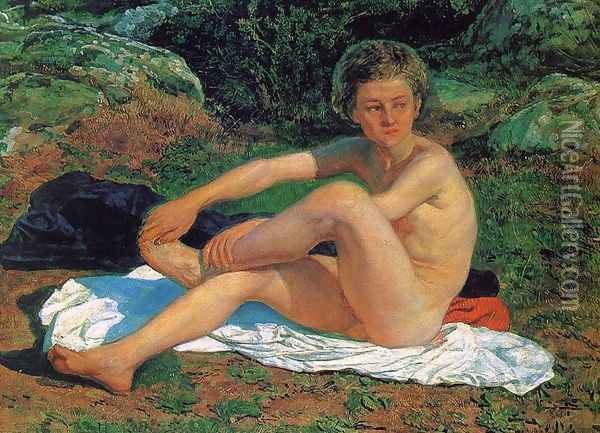 Nude Boy 1840s-1850s Oil Painting - Alexander Ivanov