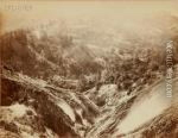The Devil's Canyon Geysers Oil Painting - Carleton E. Watkins