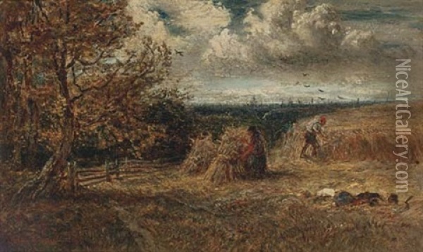 Harvesting Oil Painting - John Linnell
