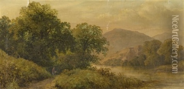 A Path Along The River Oil Painting - Thomas Stanley Barber