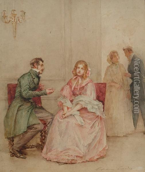 A Gallant Suitor And His Beautiful Lady. Oil Painting - Madeleine Jeanne Lemaire